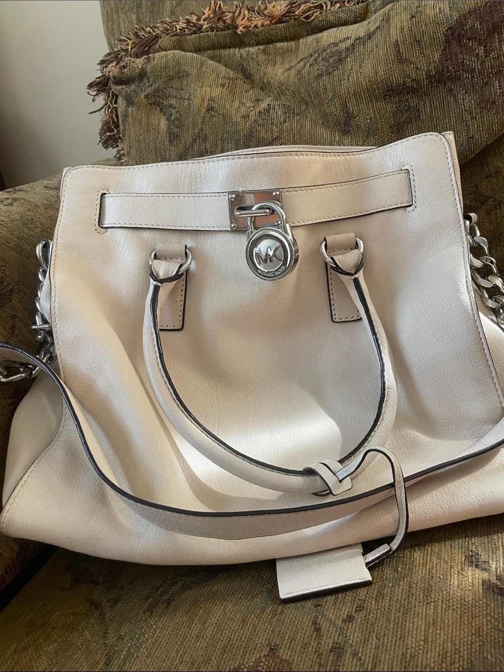 Michael Kors Ivory Leather Tote with Silver Hardware